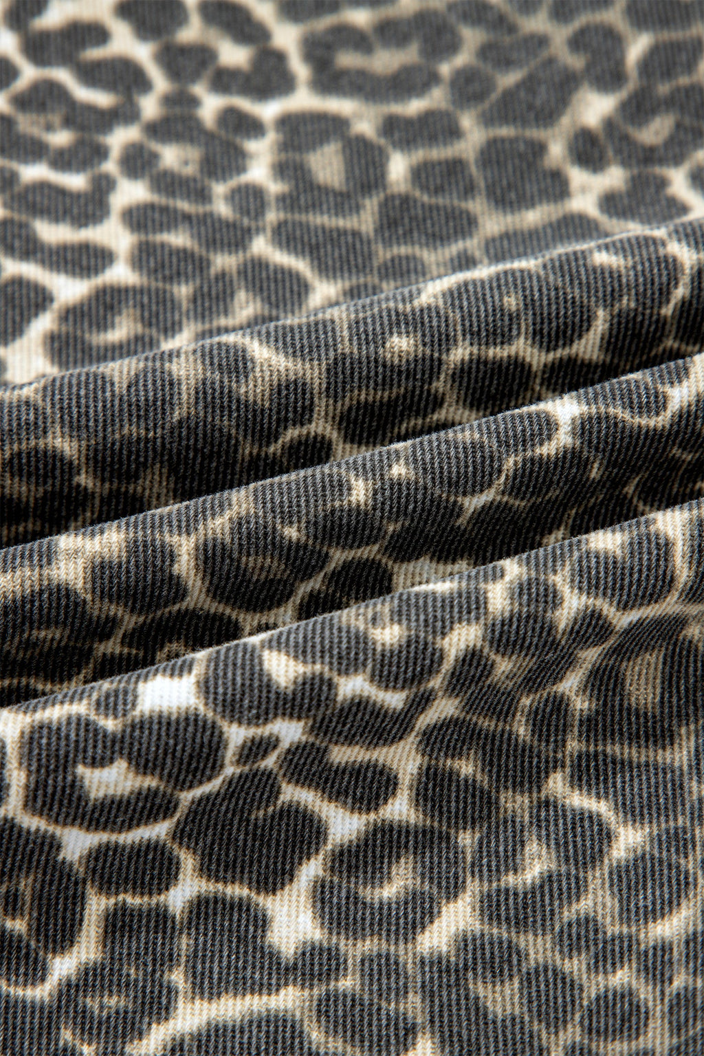 Leopard Denim Short Sleeve Button Up Cropped Shirt