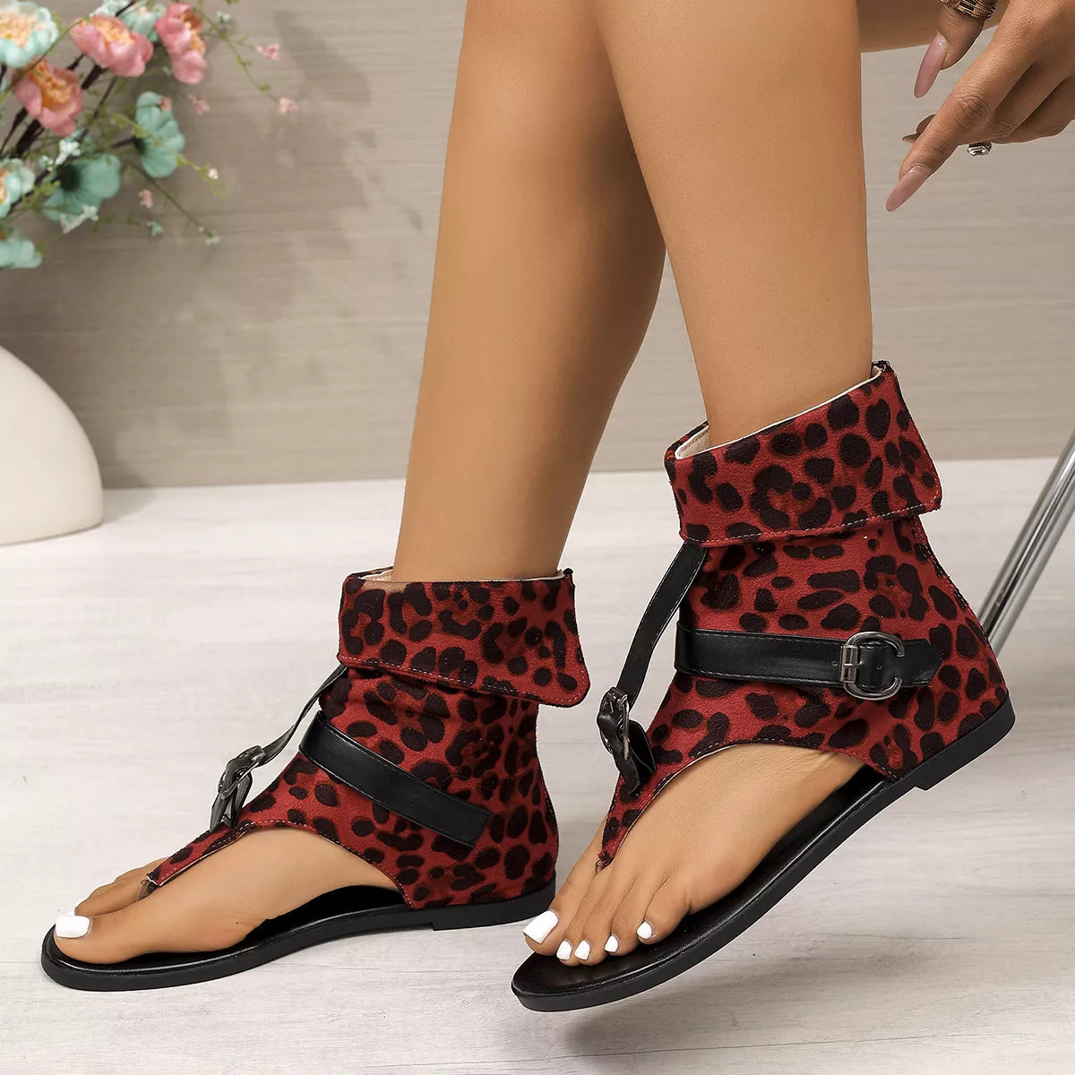 Leopard Toe Post Sandals