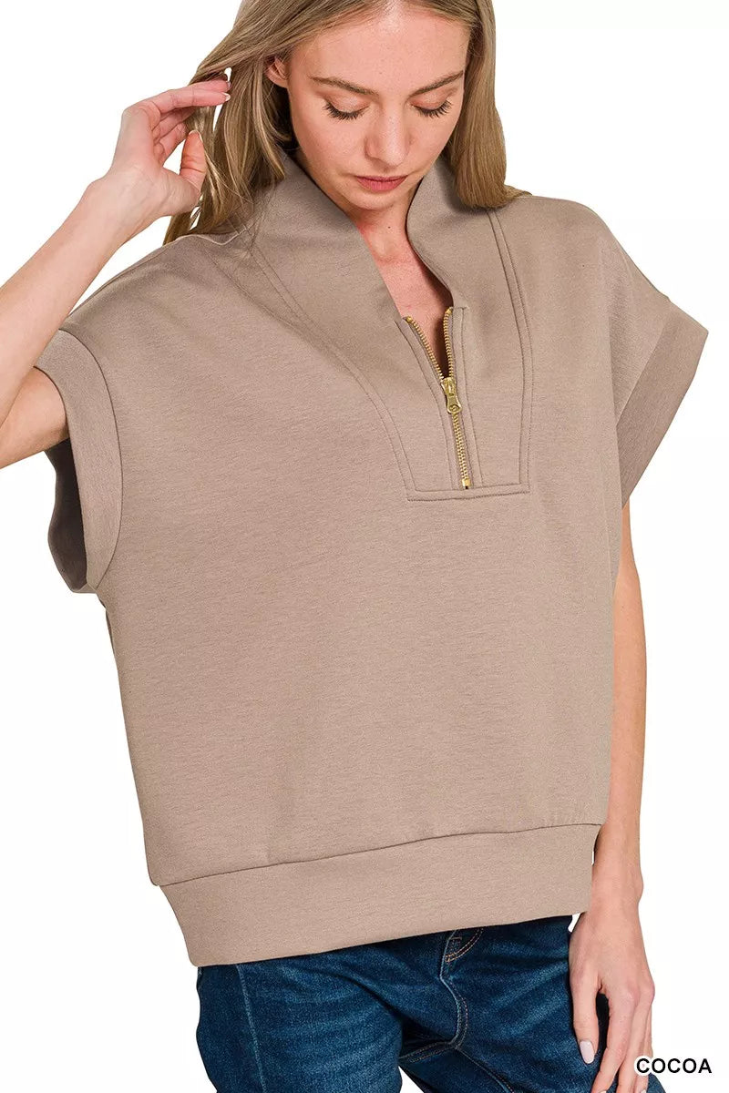 Zenana Scuba High Neck Half Zip Top