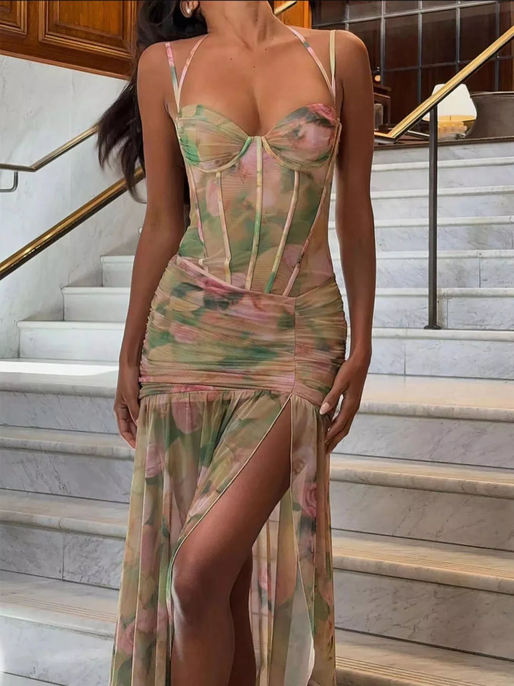 Sweetheart Neck Slit Maxi Dress