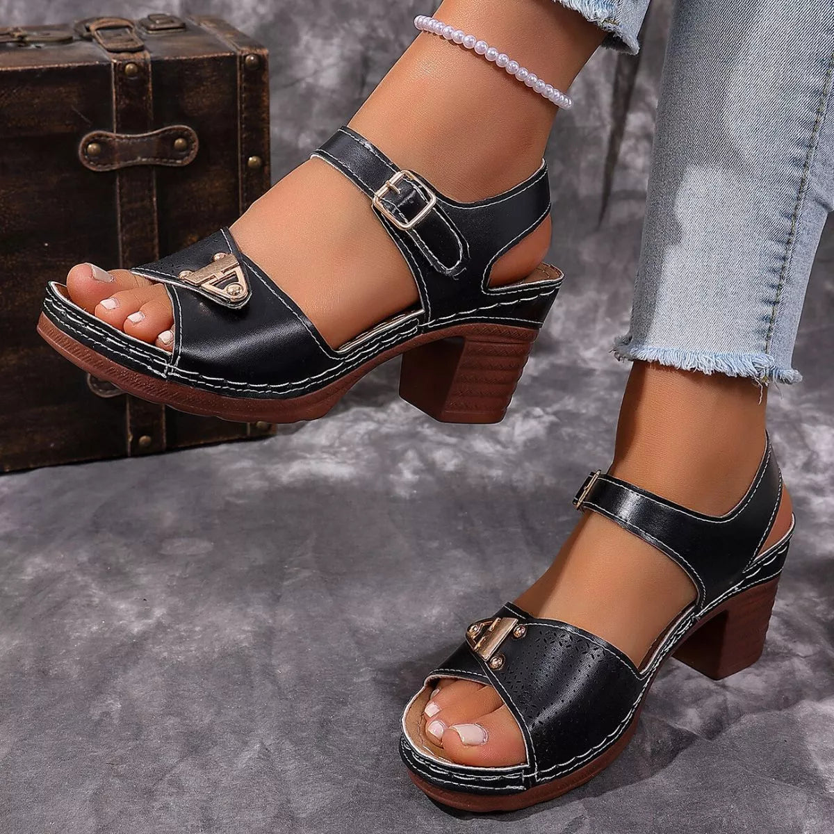 Open Toe Block Heels Sandals