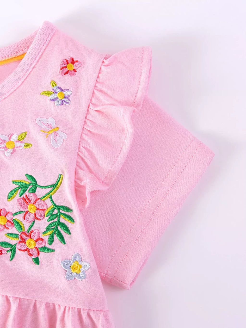 Children's Floral Embroidered Ruffle Sleeve Casual Dress