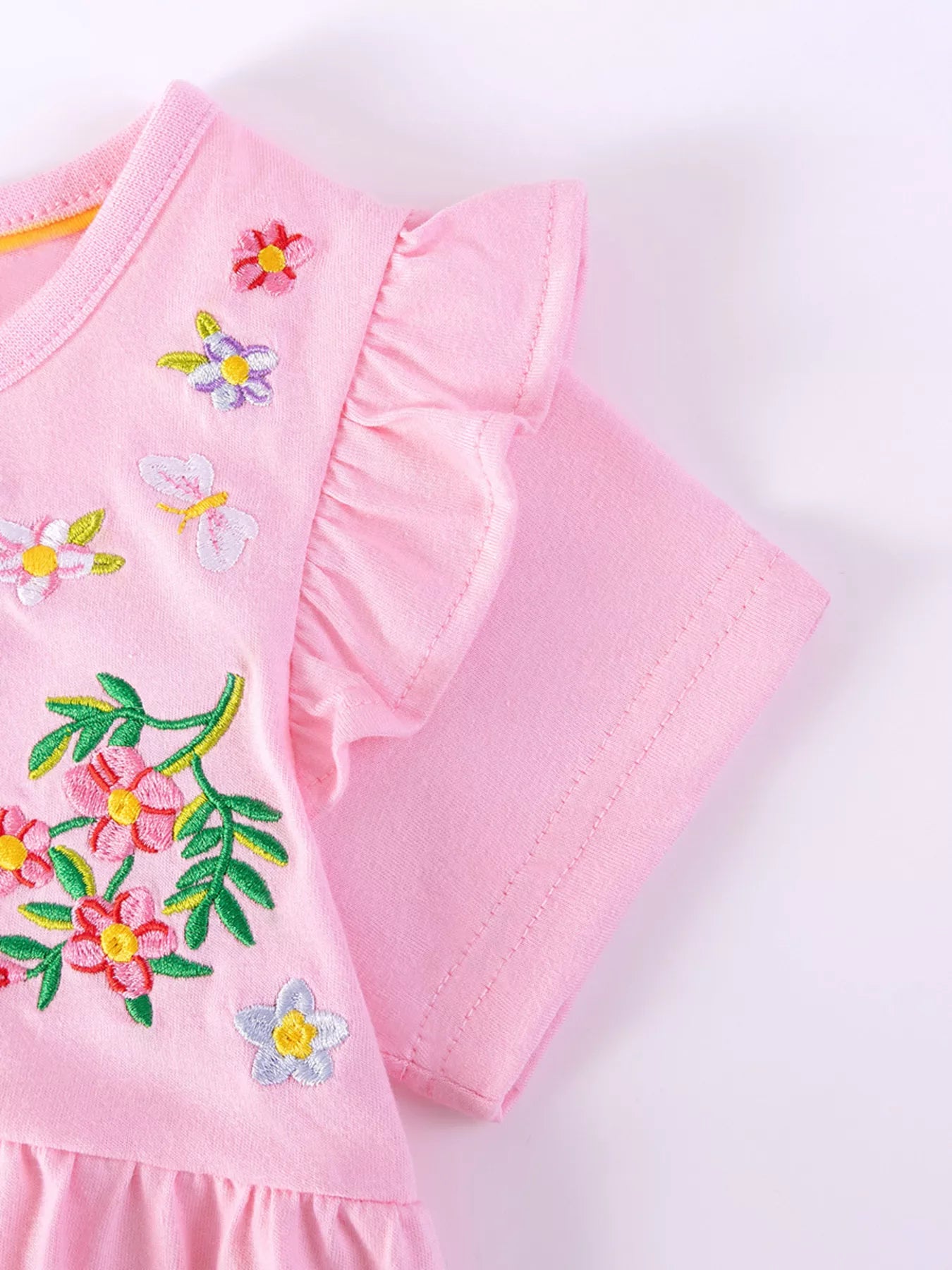 Children's Floral Embroidered Ruffle Sleeve Casual Dress