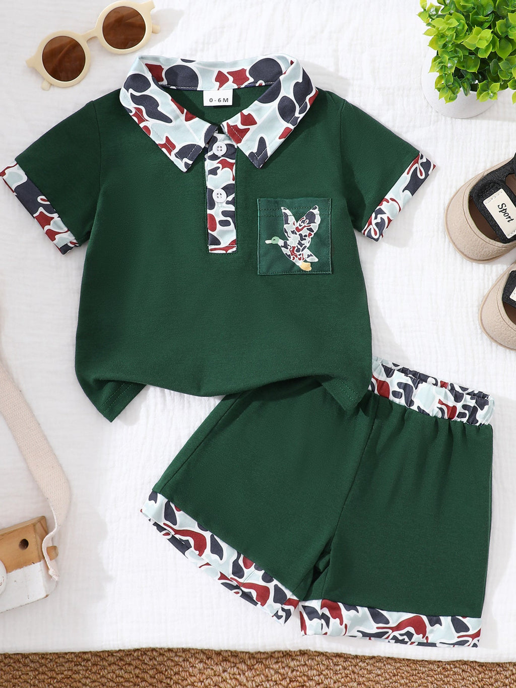 Children's Button Detail Polo Shirt & Shorts Set