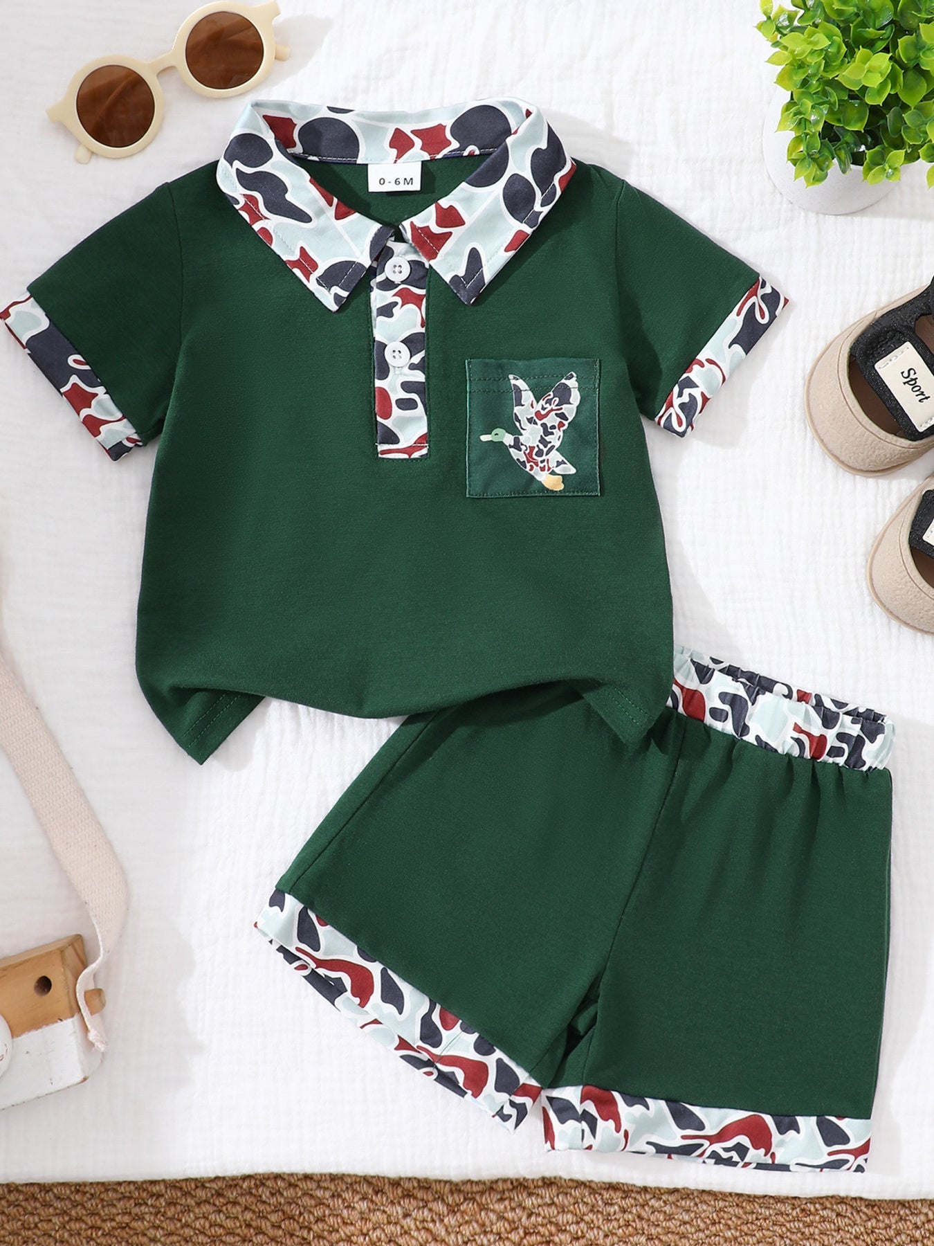 Children's Button Detail Polo Shirt & Shorts Set