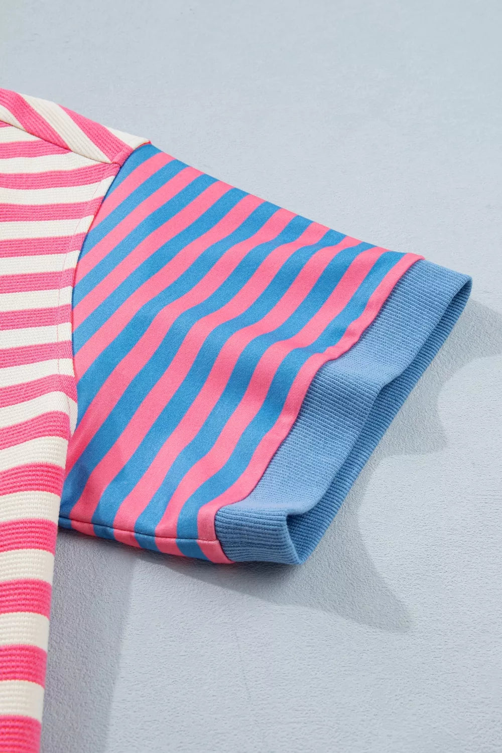 Stripe Contrast Patchwork Short Sleeve Loose Tee