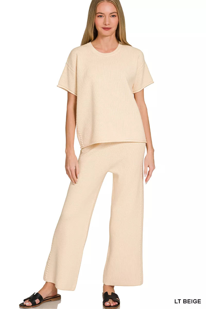 Zenana Viscose Round Neck Top & Pants Set