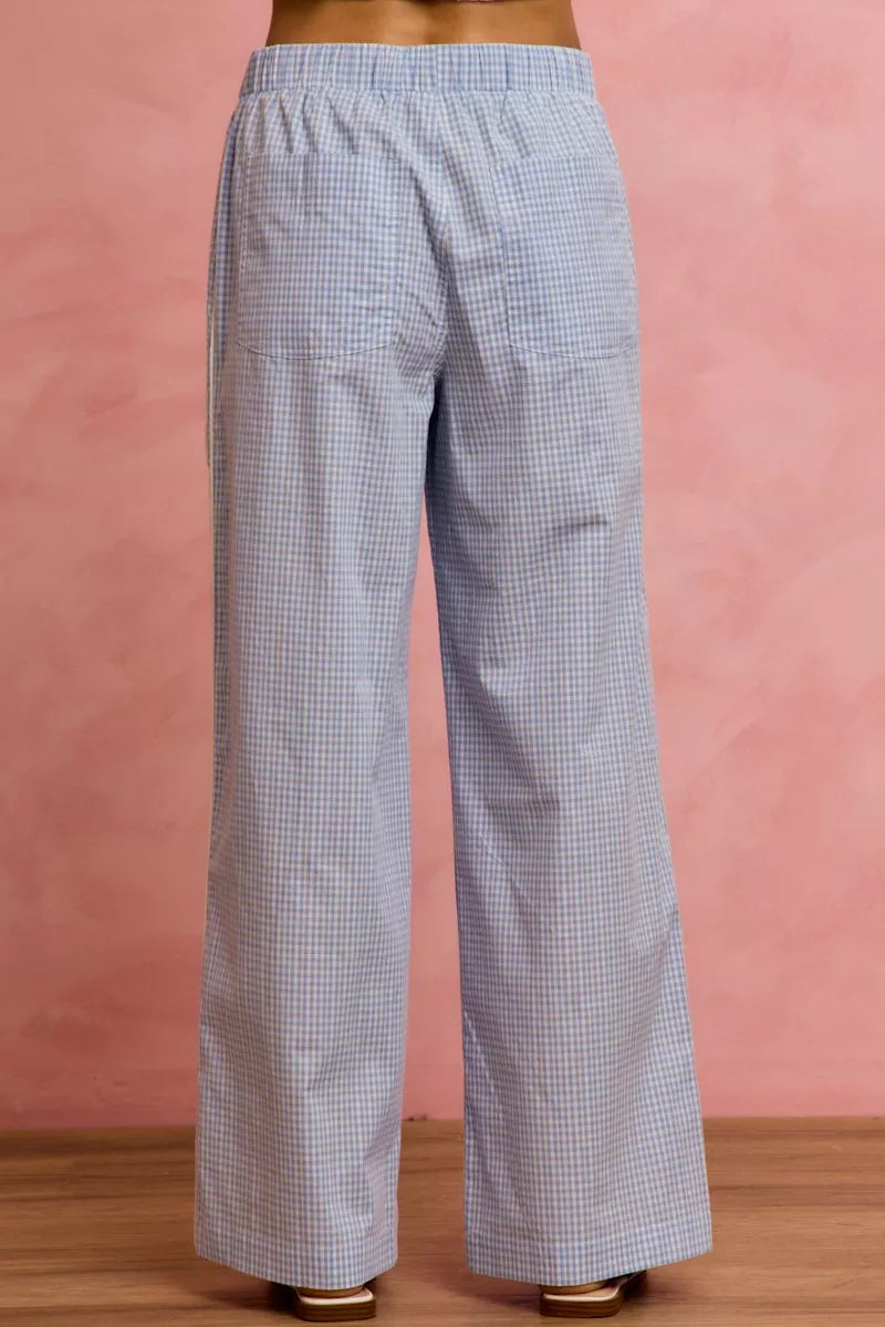 SO ME Wide Check  Pants With Side Lace Trim And Piping