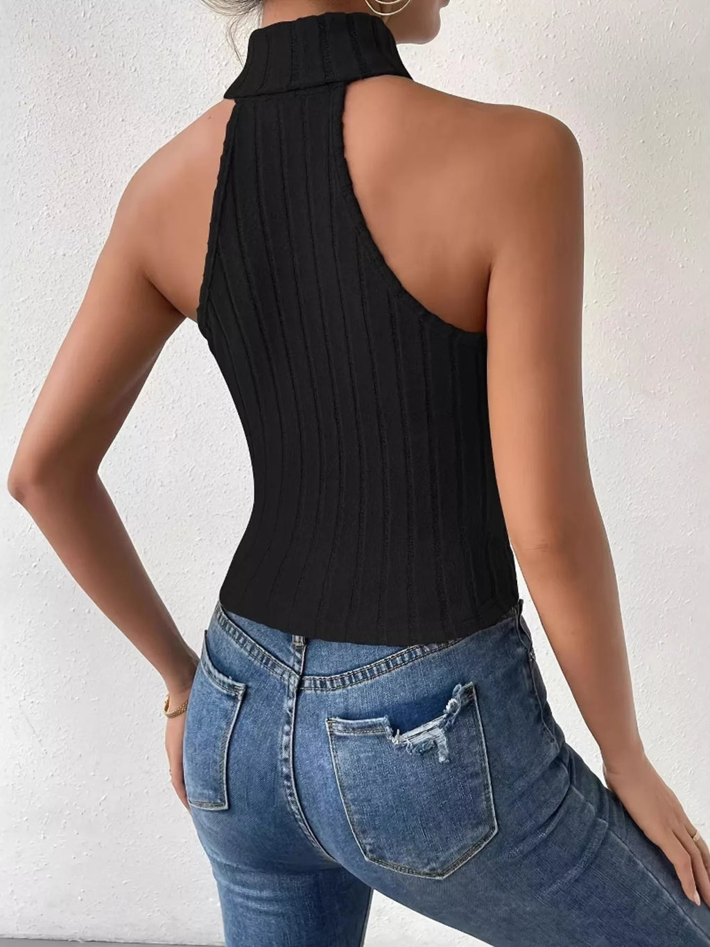 Ribbed Knit Turtleneck Tank
