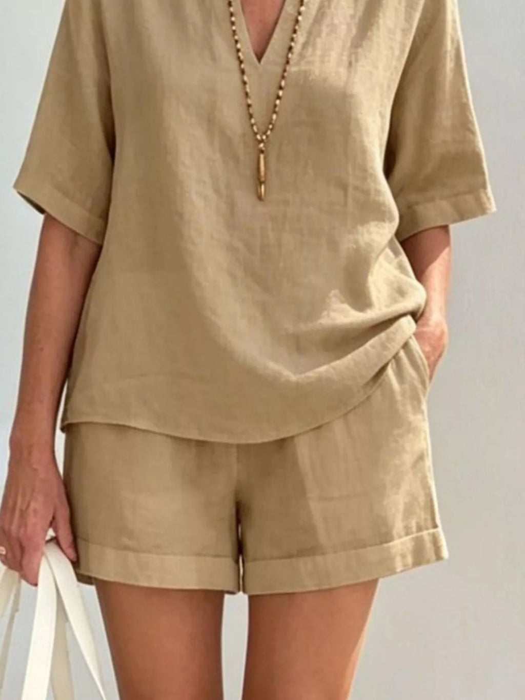Full Size Half Sleeve Top and Shorts Set Plus Size