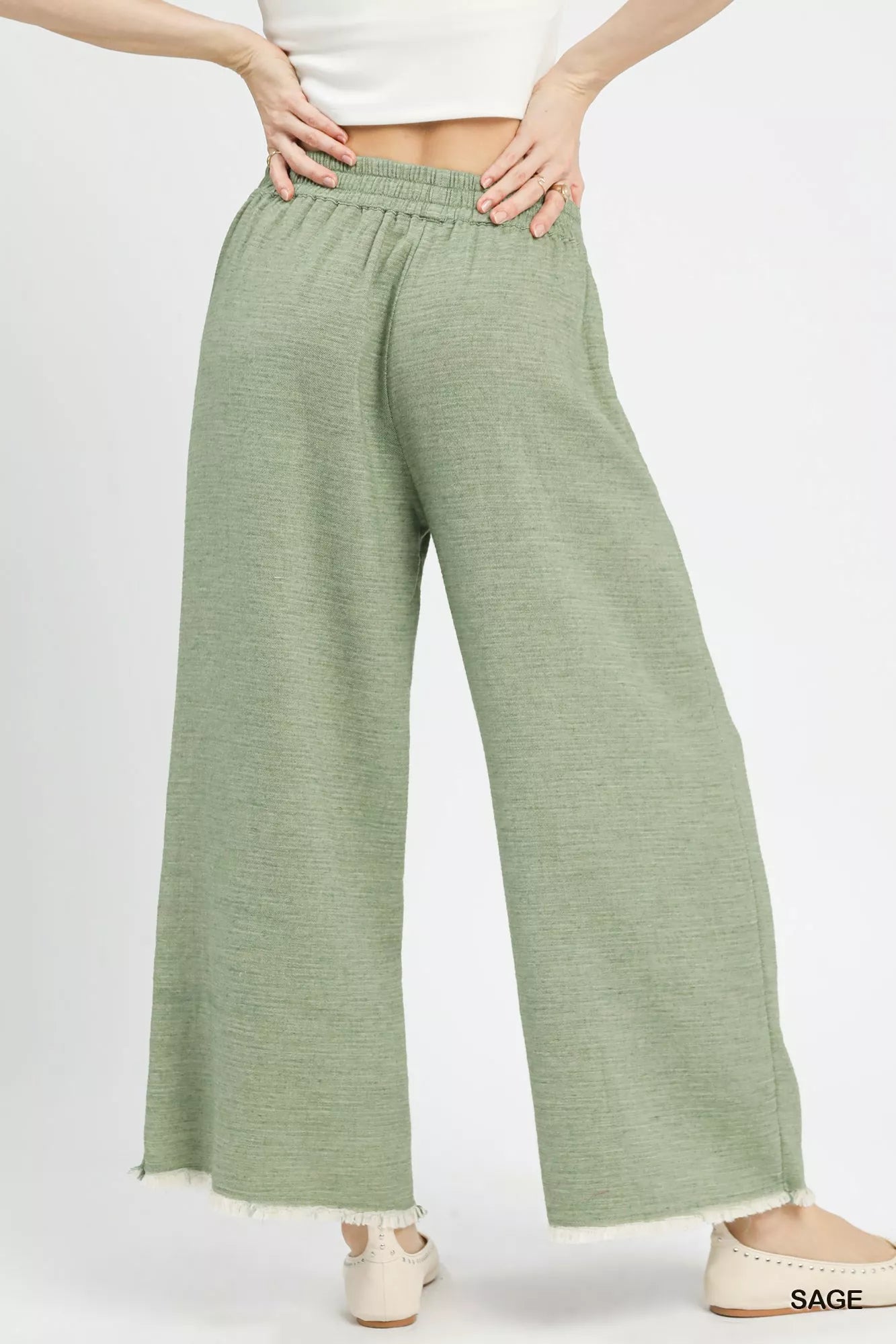 Umgee Frayed Hem Wide Leg Pants