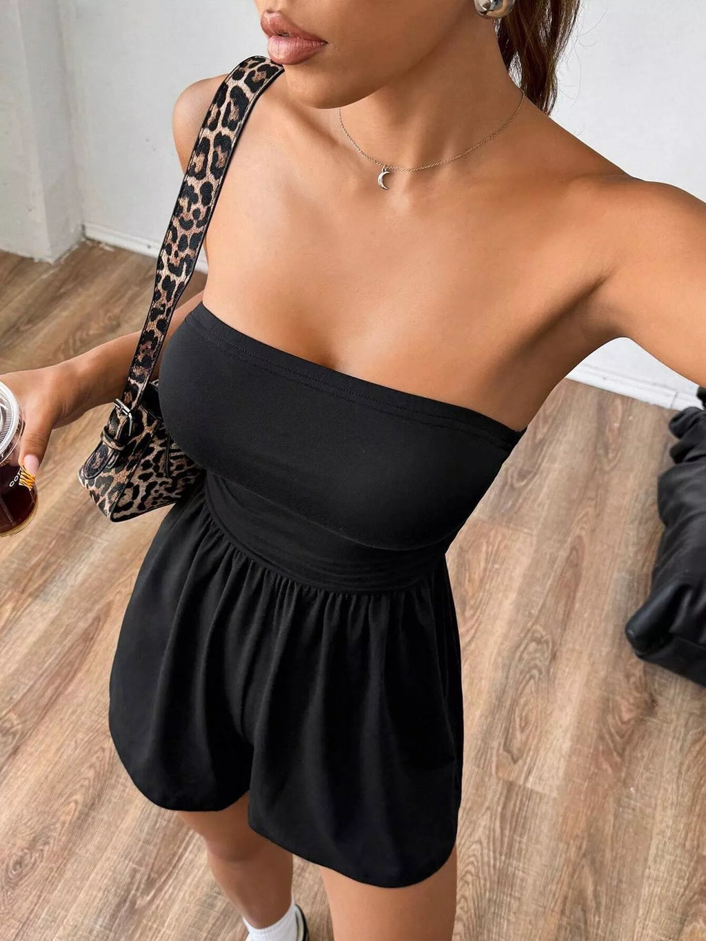 Chic Strapless Ruched Waist Romper