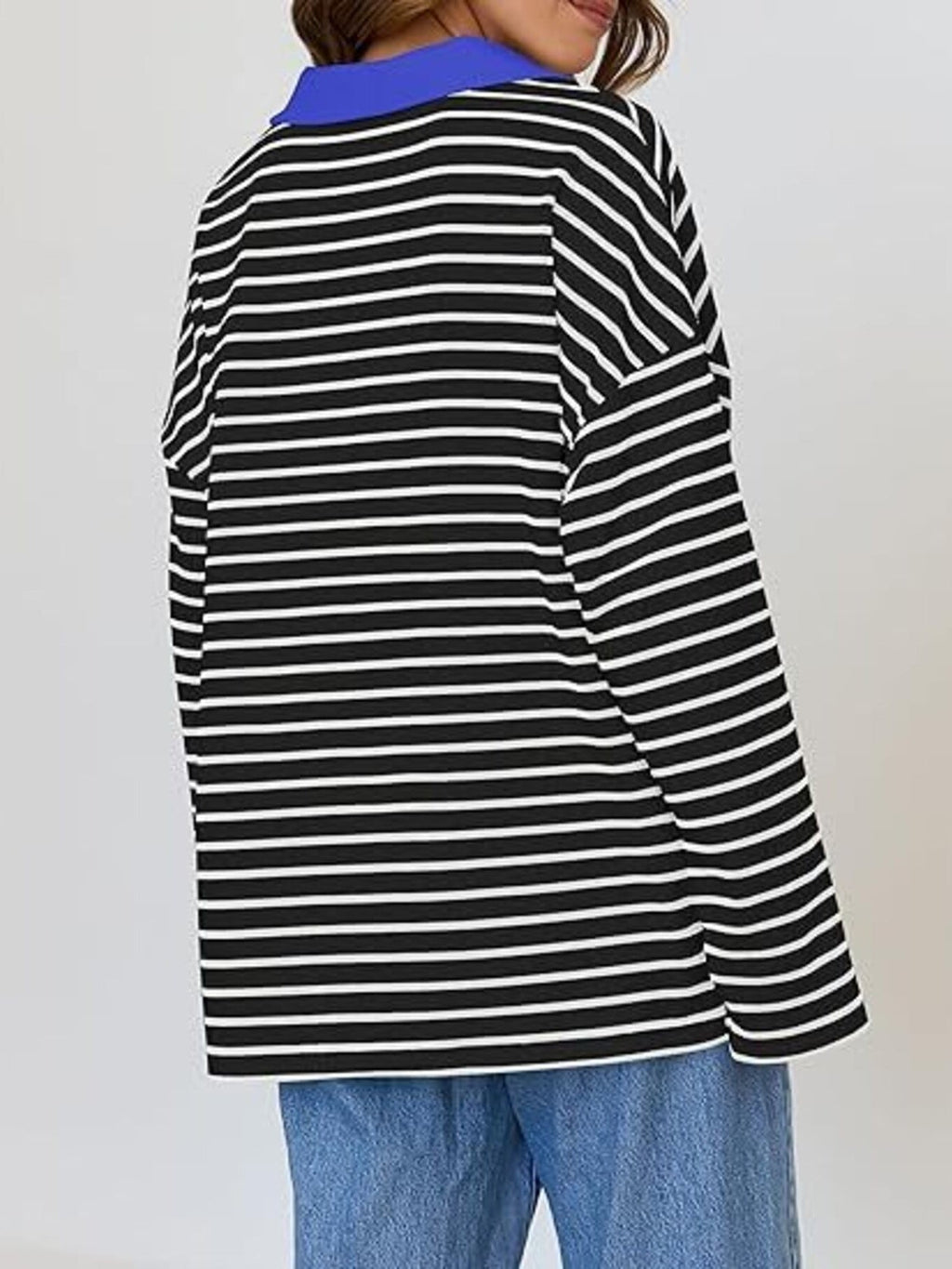 Striped Contrast Collar Long Sleeve Top