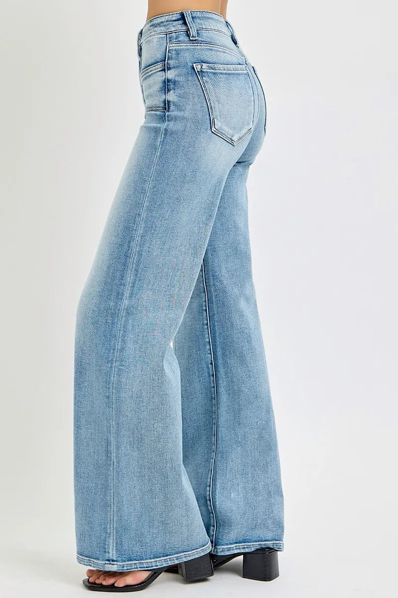 RISEN Full Size Mid Rise Wide Jeans with Front Patch Pocket Plus Size