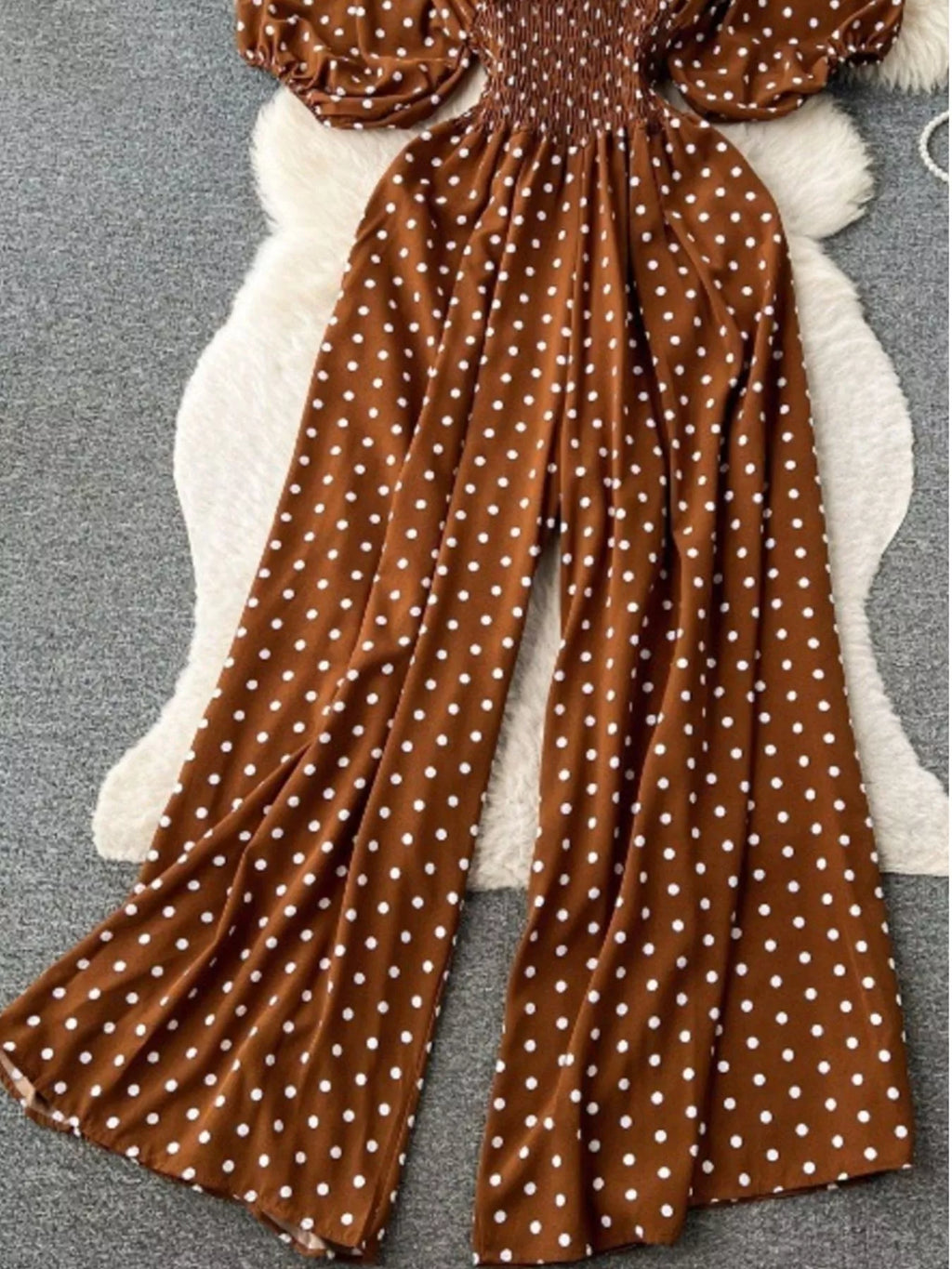 Smocked V-Neck Wide Leg Jumpsuit