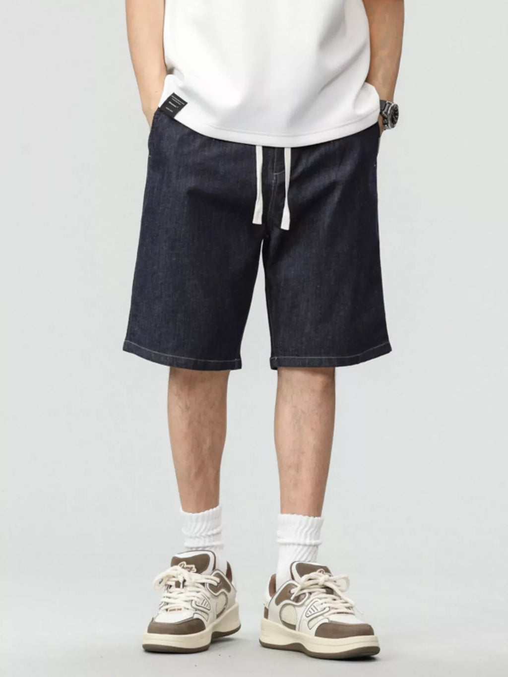 Men's Plus Size Drawstring Denim Shorts