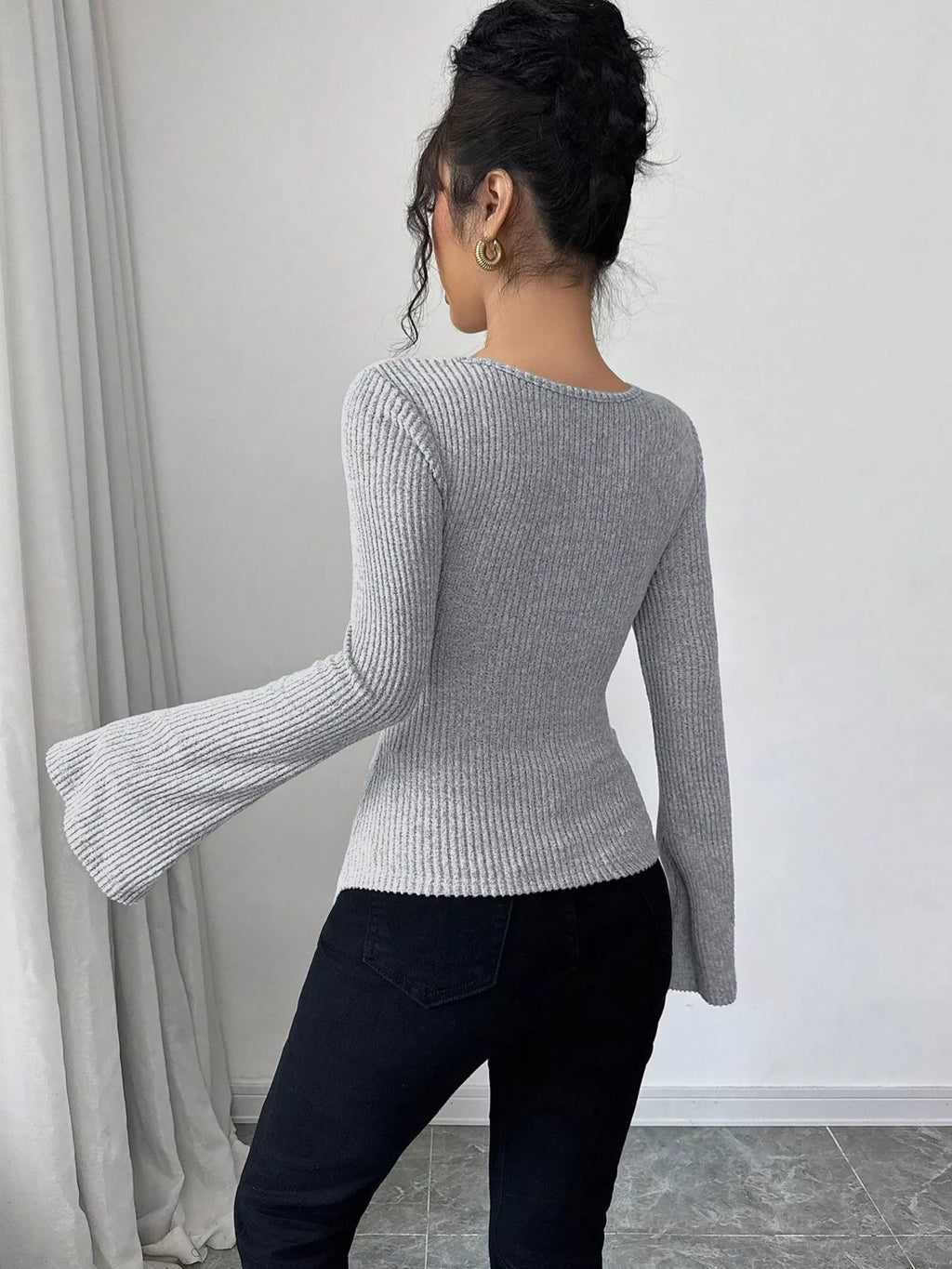 Cowl Neck Flare Sleeve Top