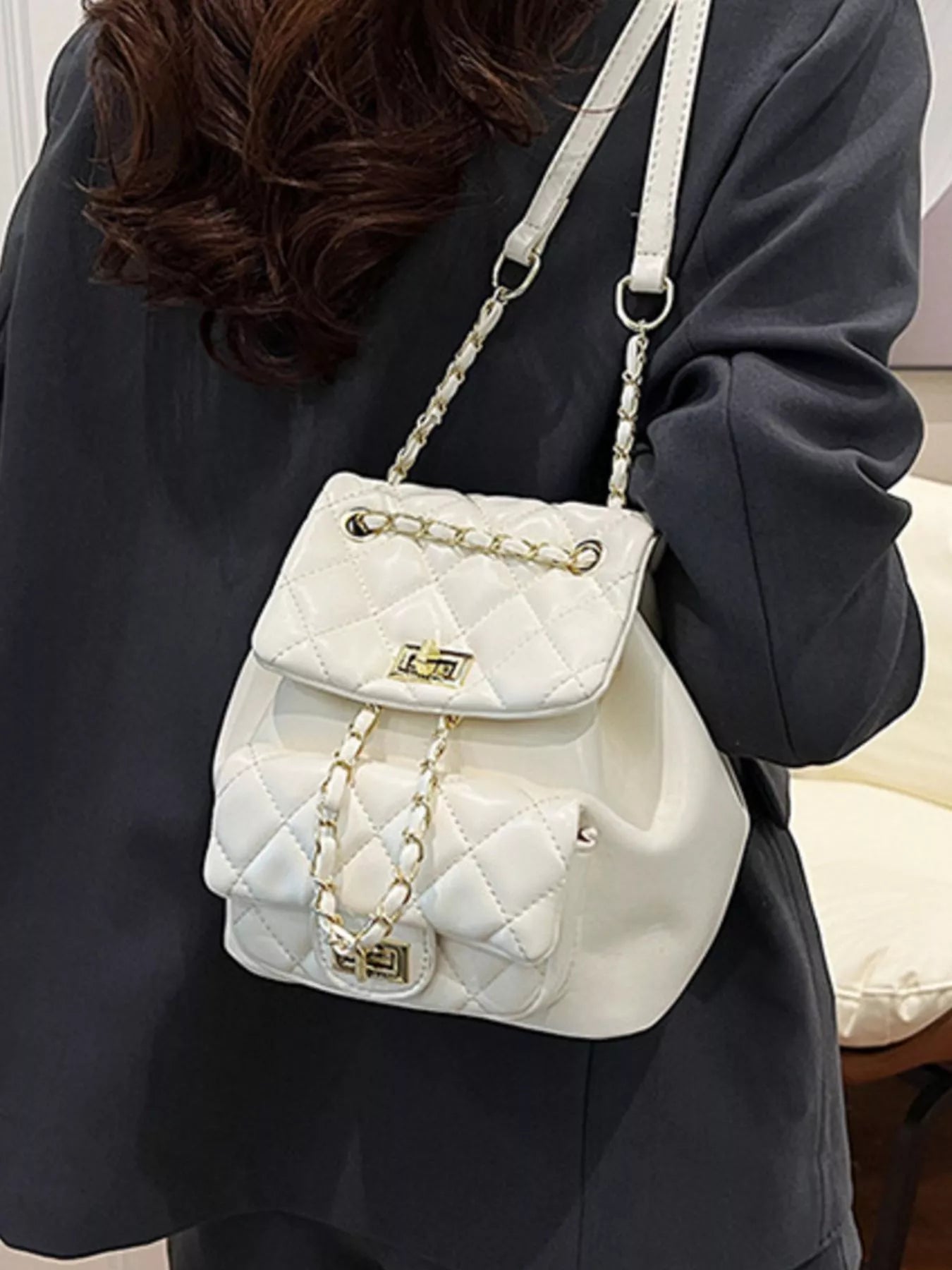 Quilted Chain Decor Backpack Bag