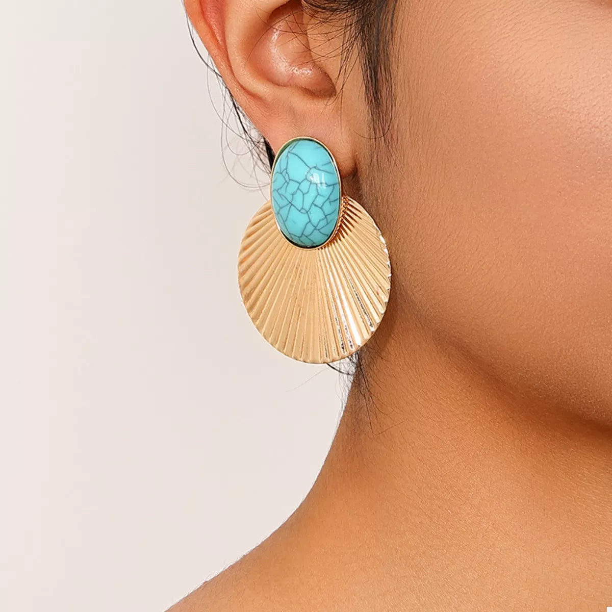 Turquoise Stone Fan Drop Earrings