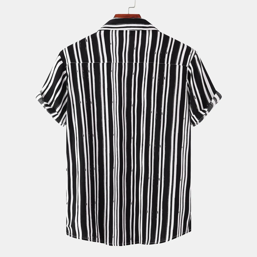 Men's Plus Size Striped Short Sleeve Button-Down Shirt