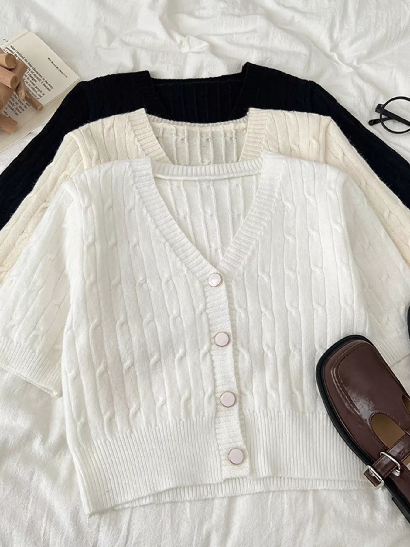 Texture Knit Button Down Cardigan
