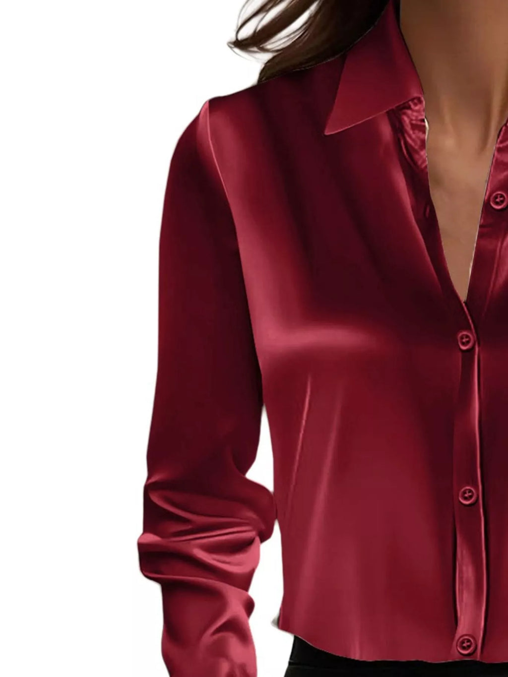 Full Size Button Down Collared Neck Long Sleeve Shirt Plus Size
