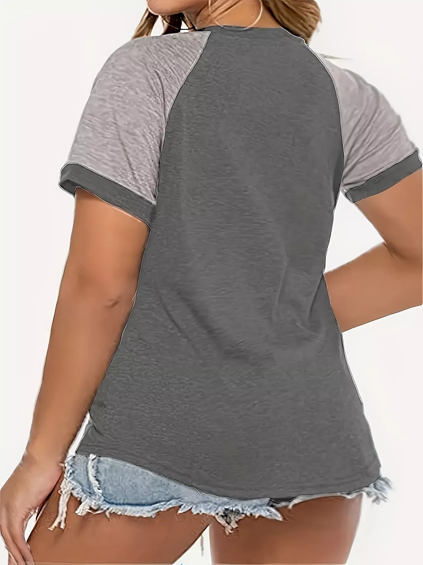Plus Size Casual Color Block Raglan Sleeve T-Shirt