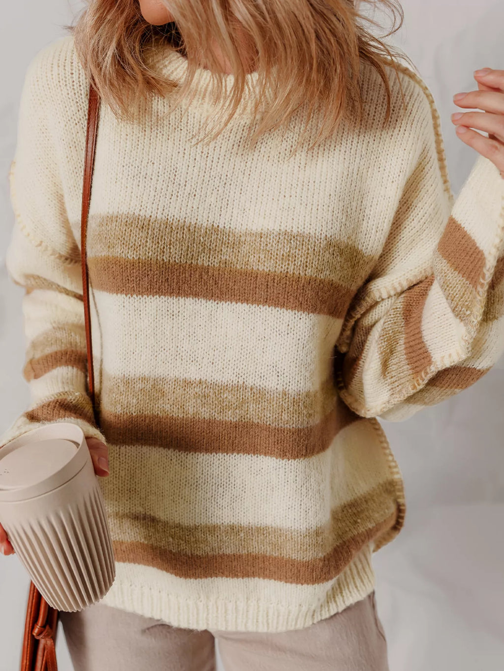 Stripe Exposed Seam Drop Shoulder Knit Baggy Sweater