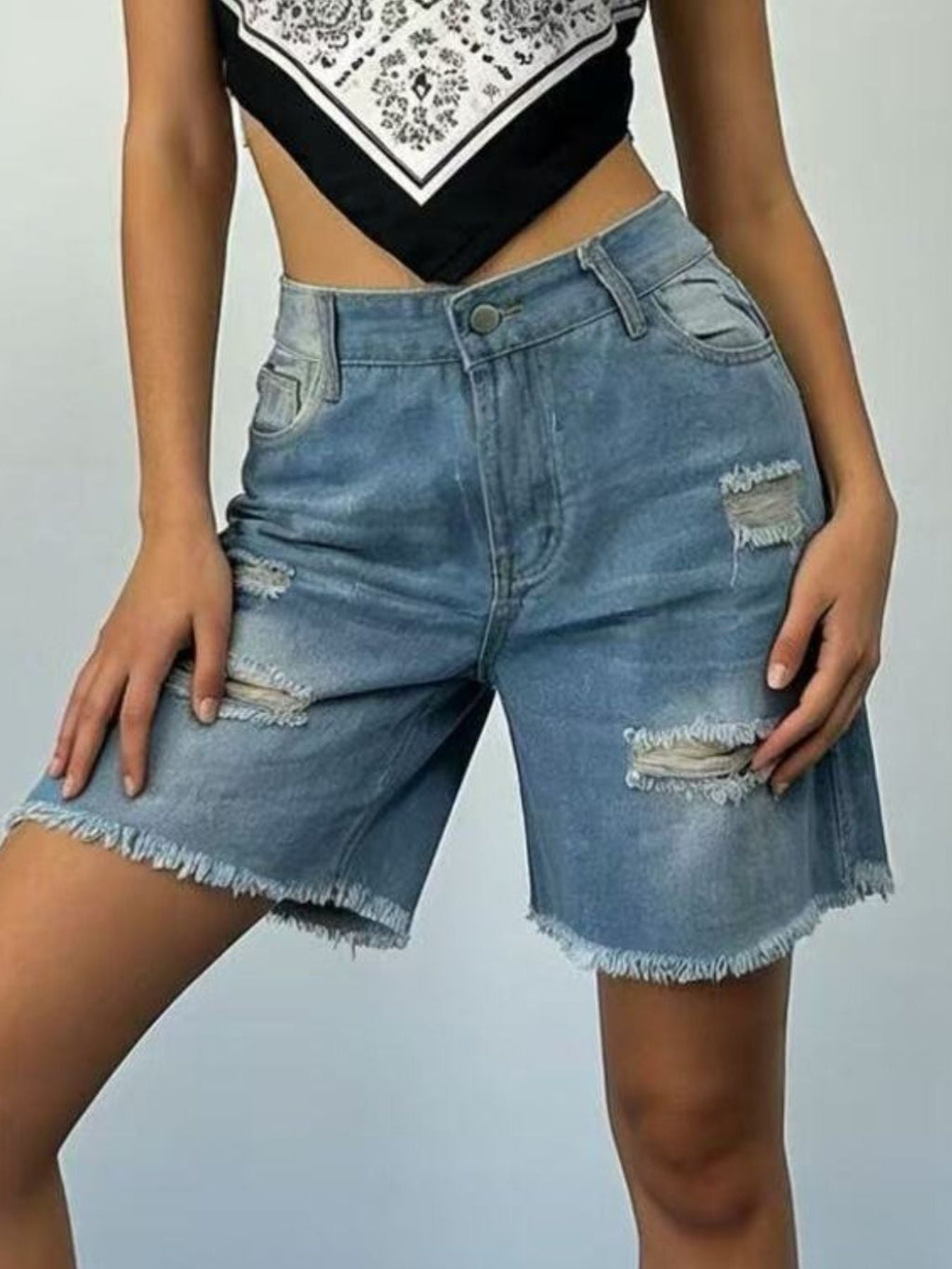 Full Size Ripped Frayed Hem Denim Shorts Plus Size