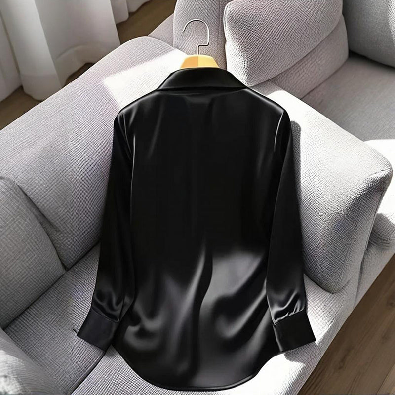 Women’s V‑Neck Business Casual Blouse – Relaxed Fit Long Sleeve Shirt