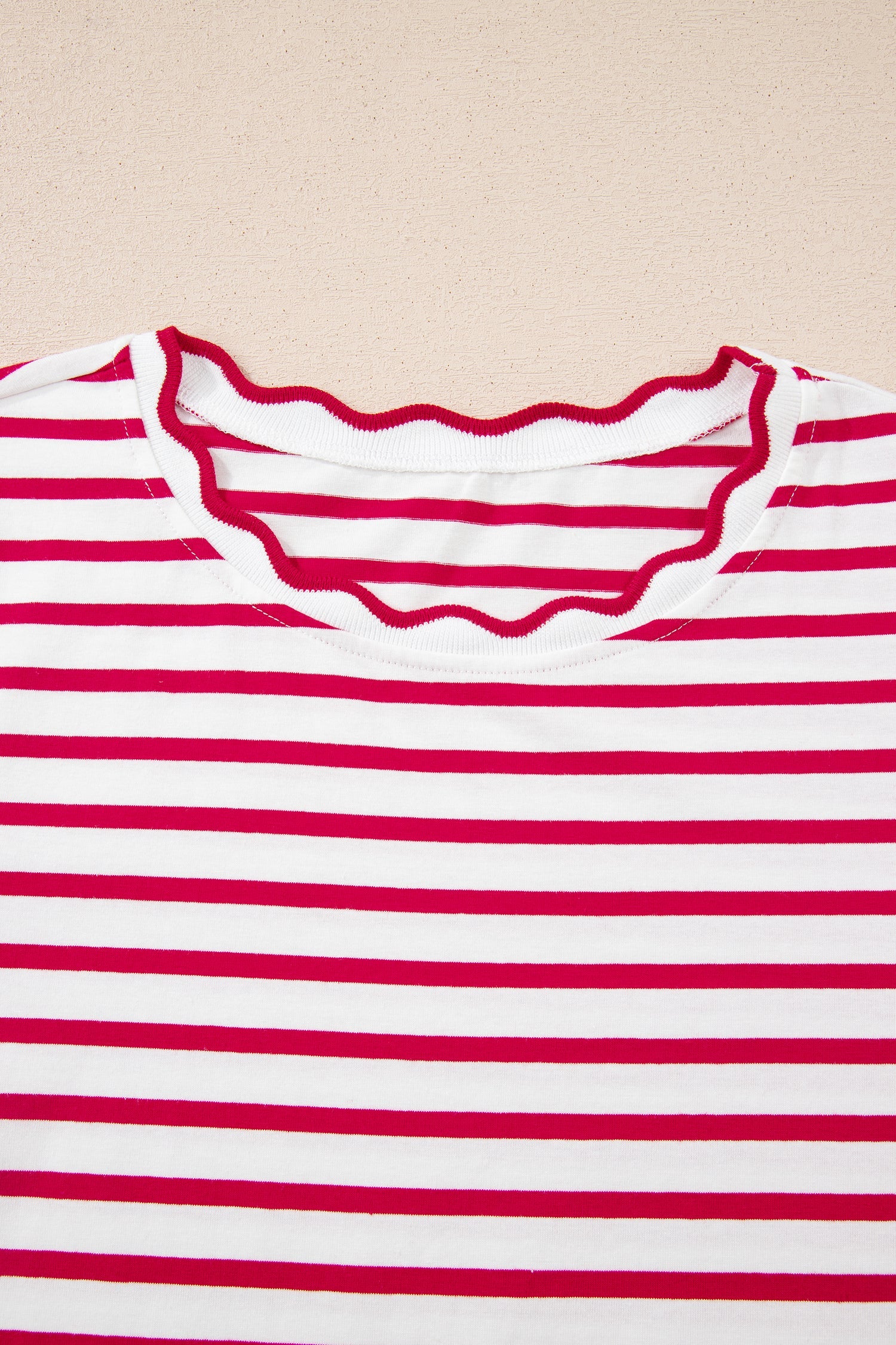 Stripe Scallop Trim Round Neck T-Shirt