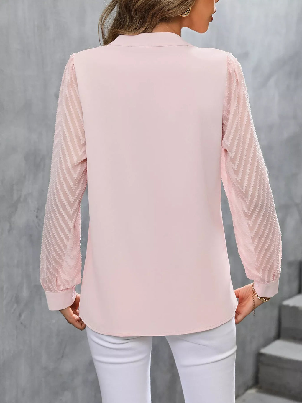 Sheer Sleeve V-Neck Blouse