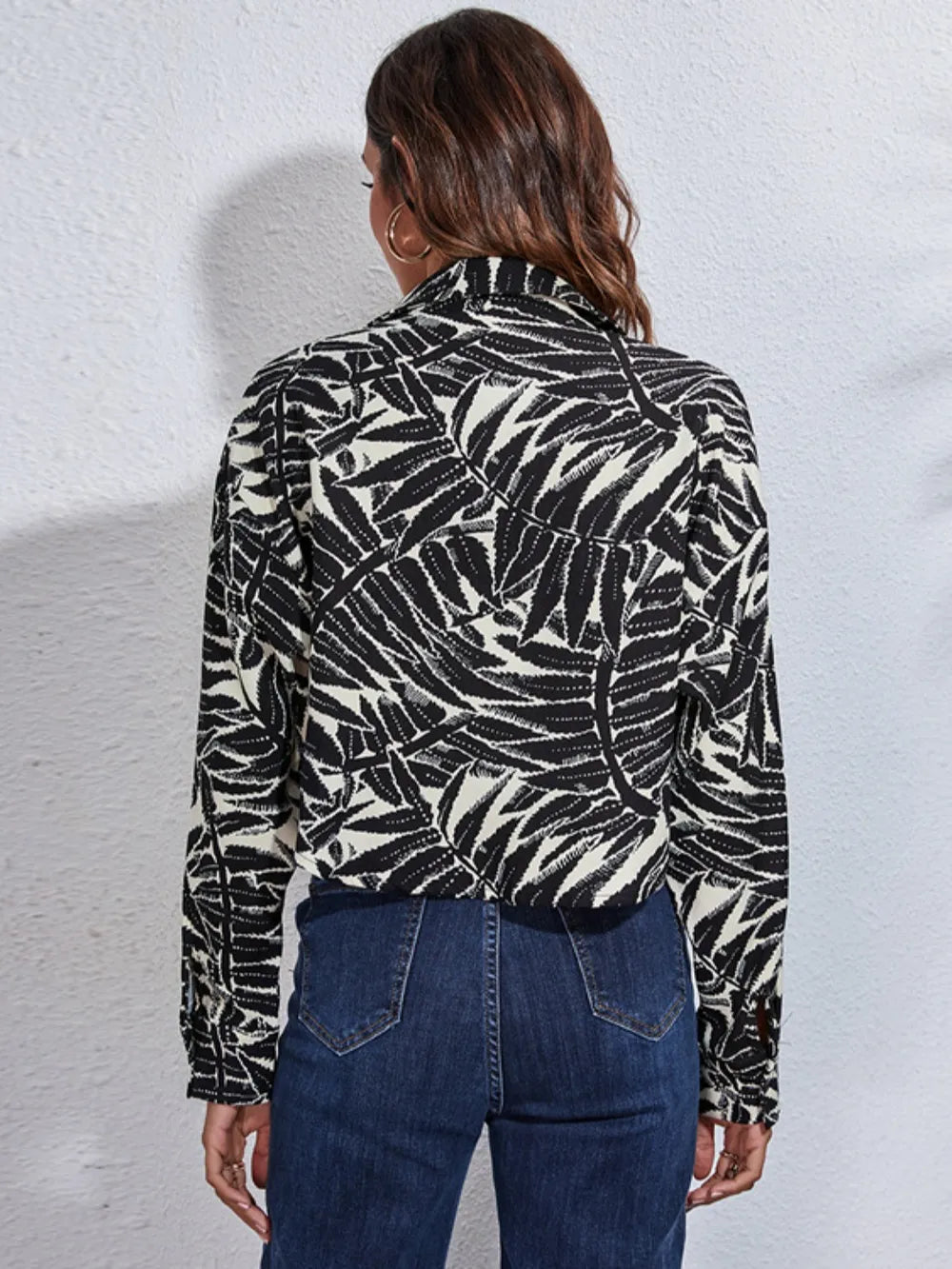 Button Down Printed Cropped Jacket