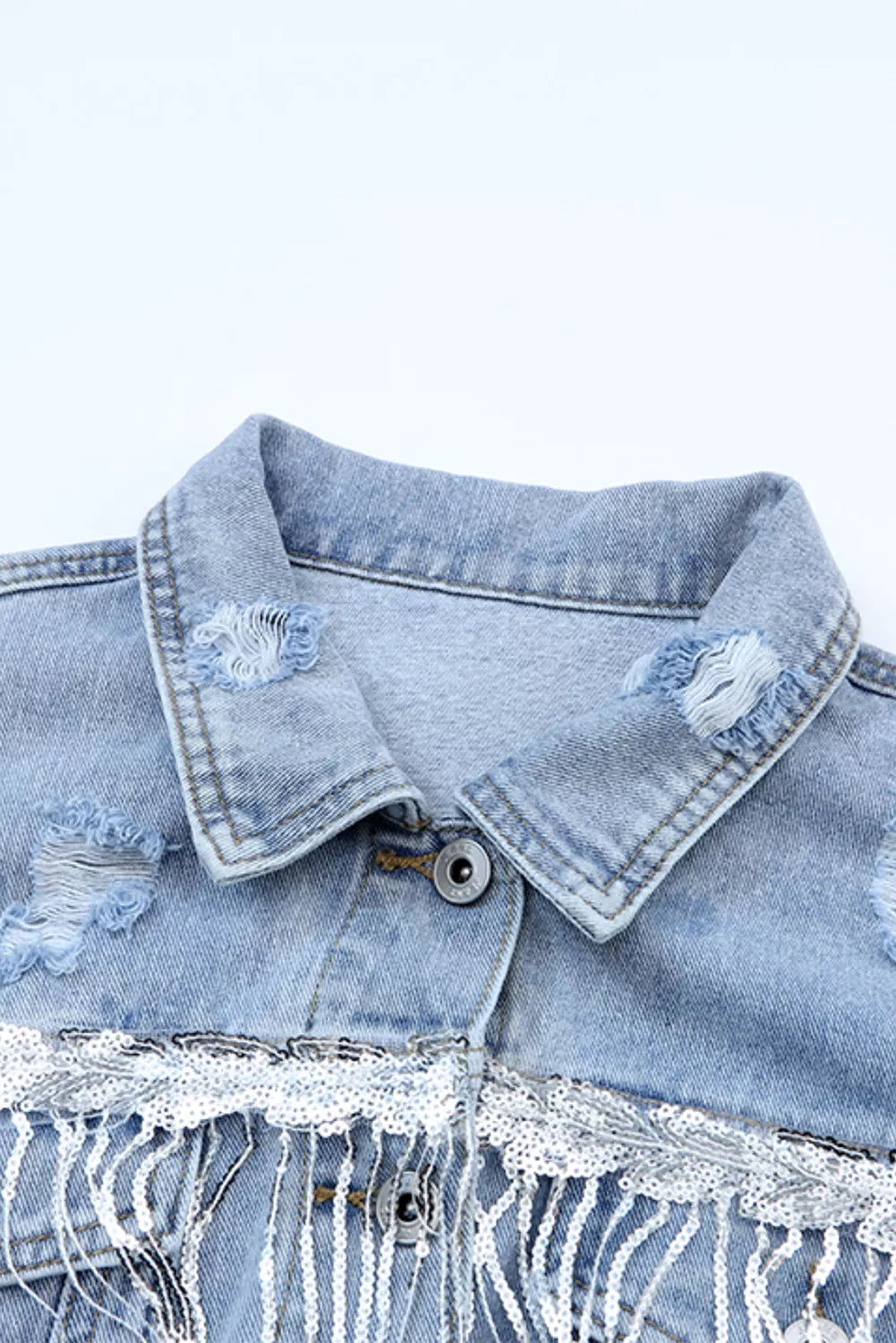 Fringed Sequin Embellished Denim Jacket