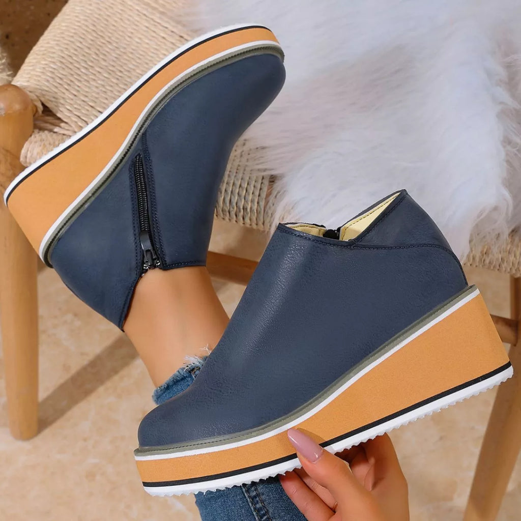 Round Toe Wedge Ankle Boots