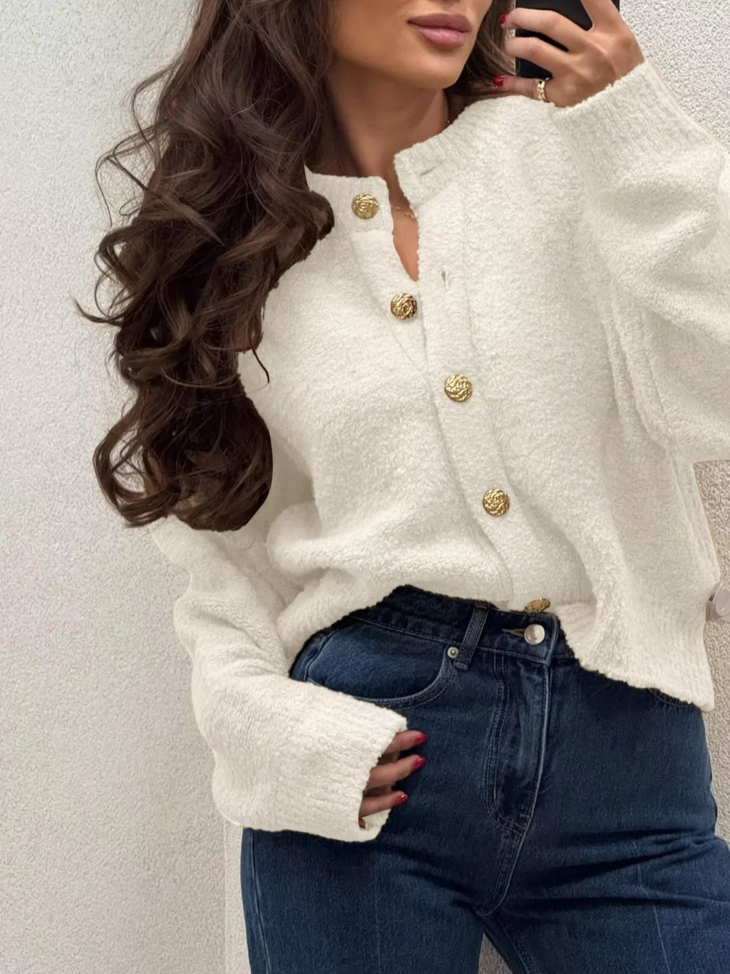 Button-Up Drop Shoulder Cardigan