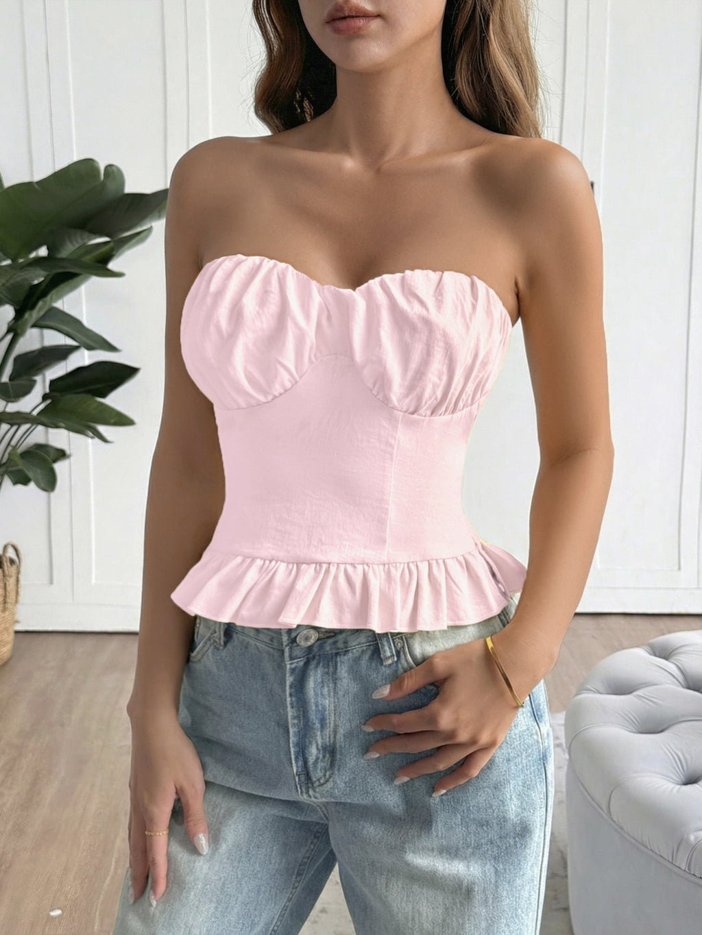Ruffled Hem Tube Top