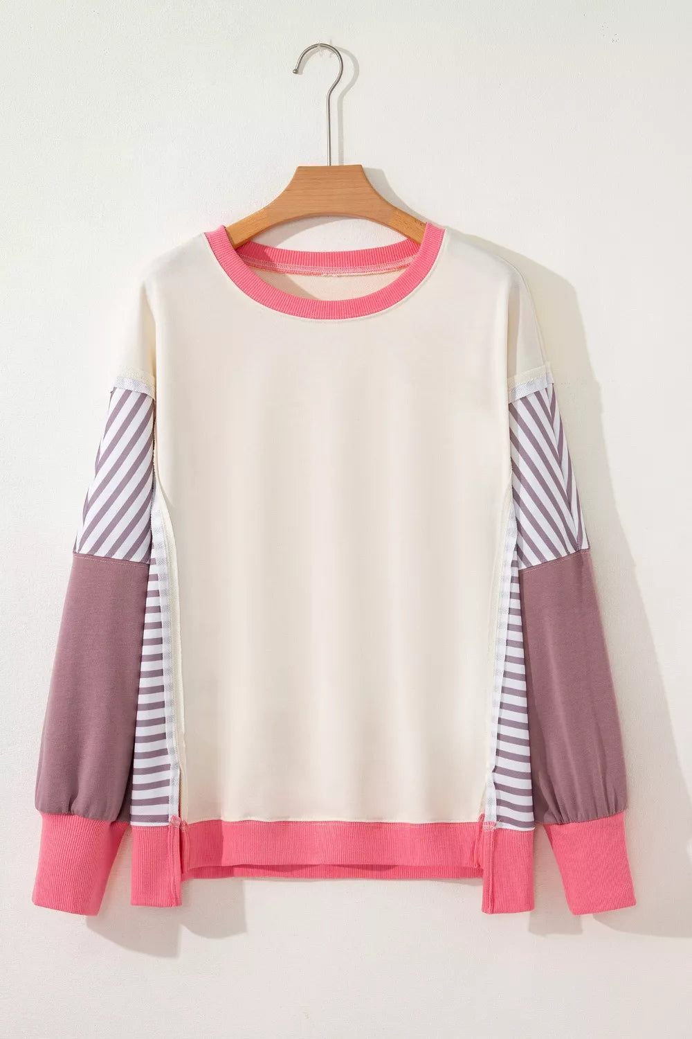 Color Block Striped Patchwork Dolman Slit Sweatshirt