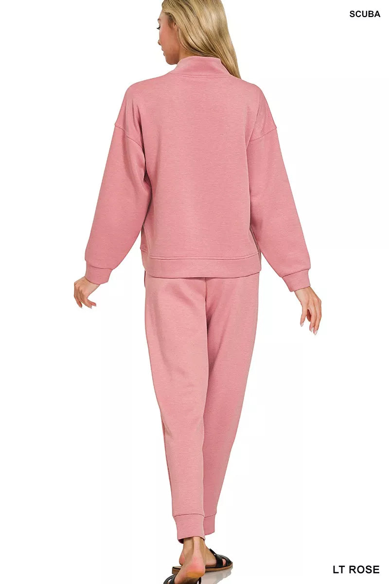 Zenana Scuba Half Zip Pullover and Jogger Set