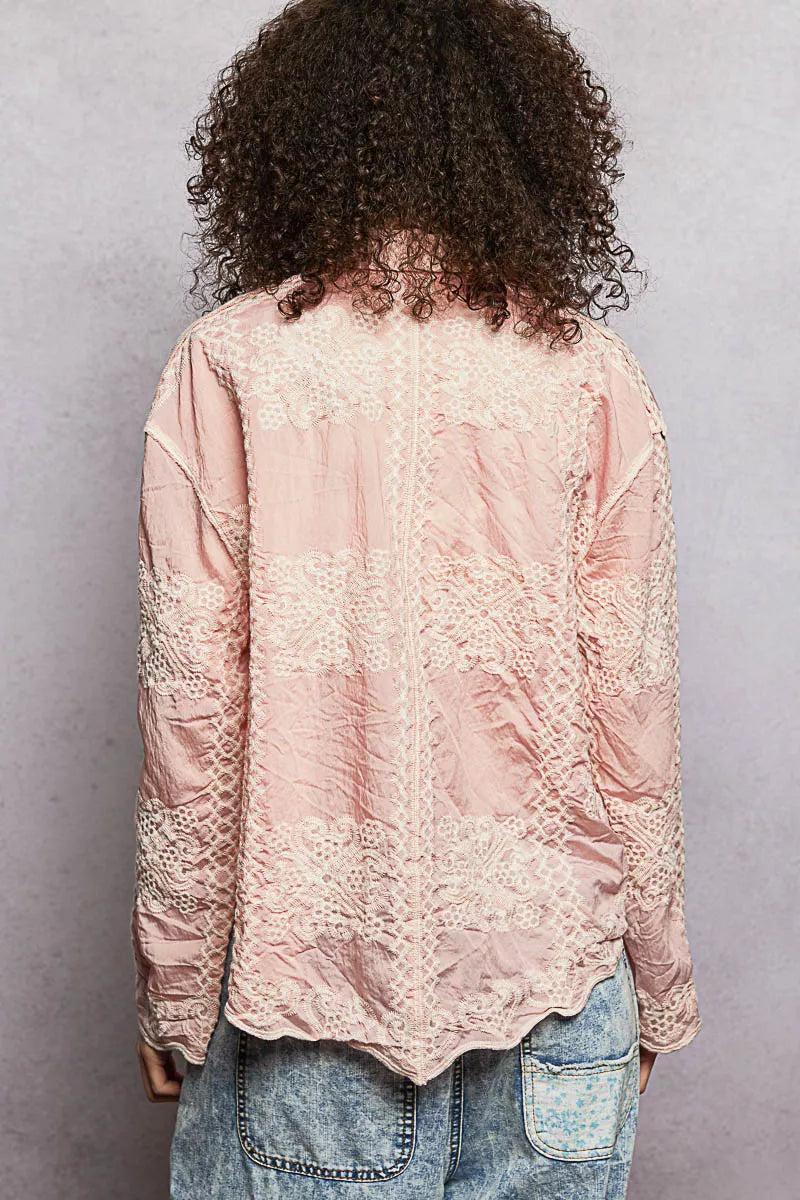 POL Embroidery Button Down Long Sleeve Shirt