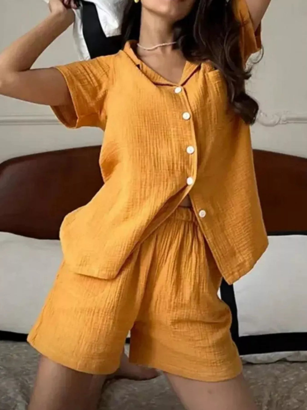Button Up Short Sleeve Shirt and Shorts Set