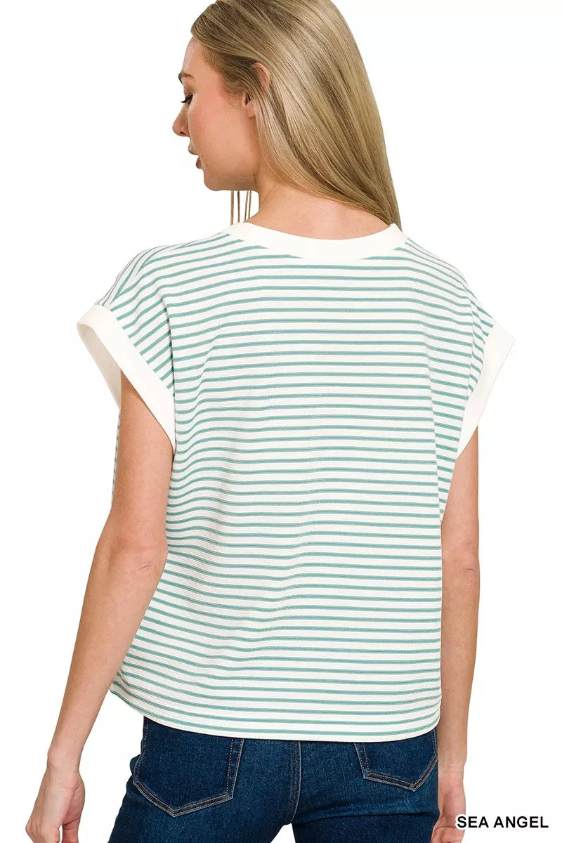 Zenana Stripe Contrast Trim Top & Shorts Set