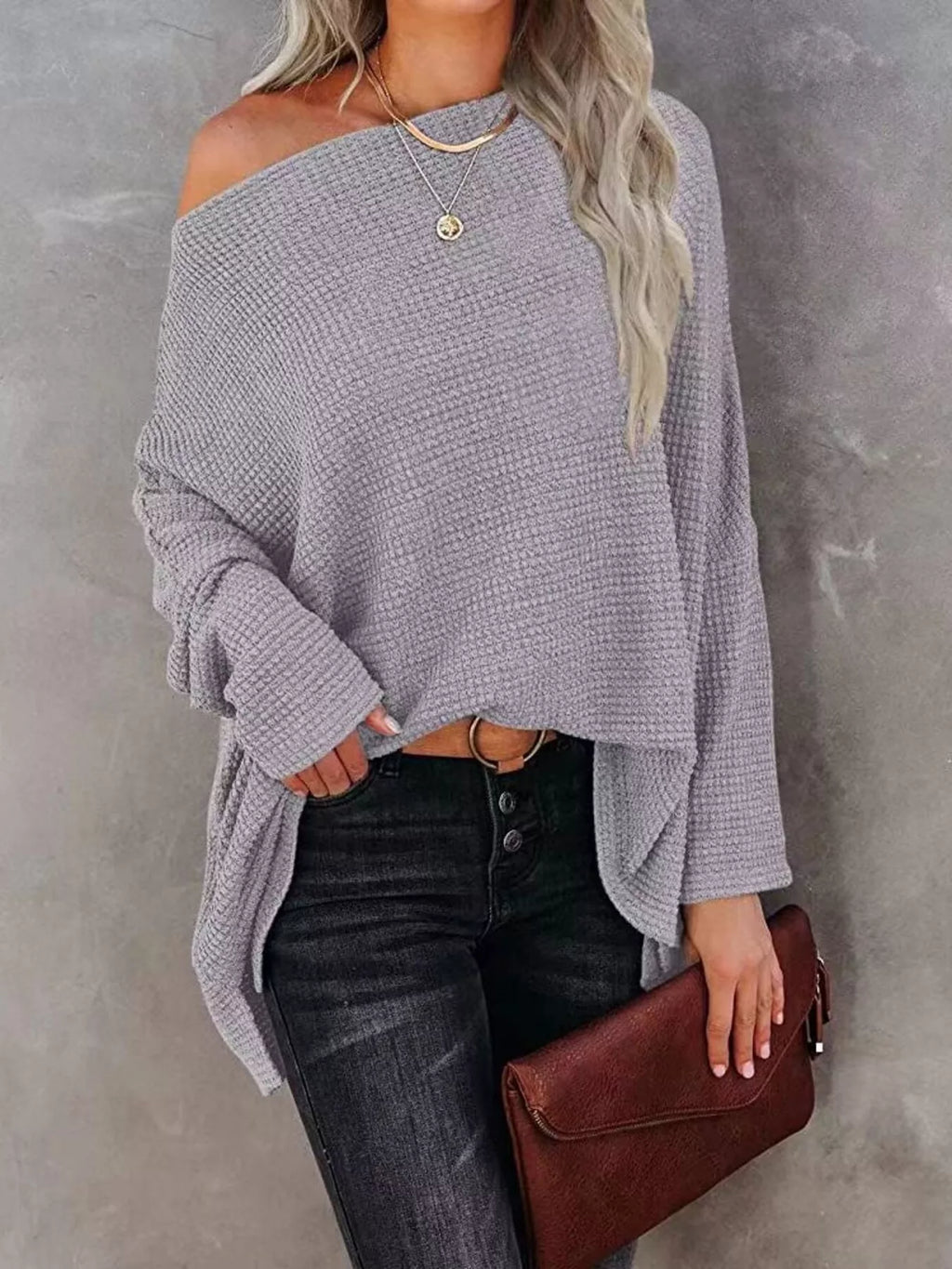Waffle Knit Boat Neck T-Shirt