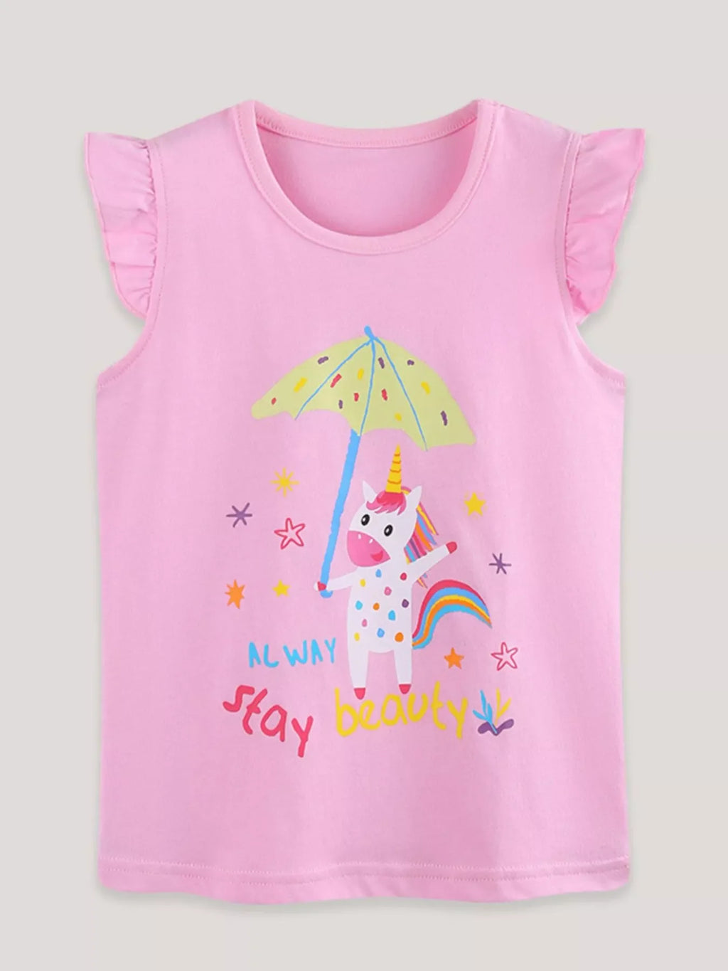 Children's Cute Unicorn Graphic Ruffle Sleeve T-Shirt