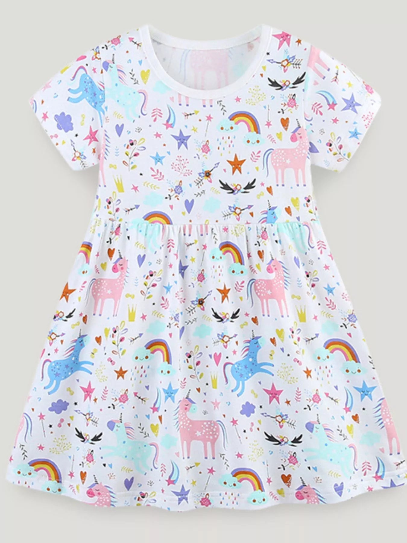 Children's Unicorn Print Short Sleeve Dress