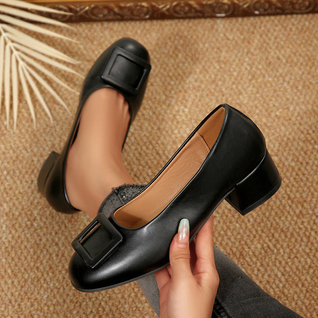 Buckle Block Heel Pumps