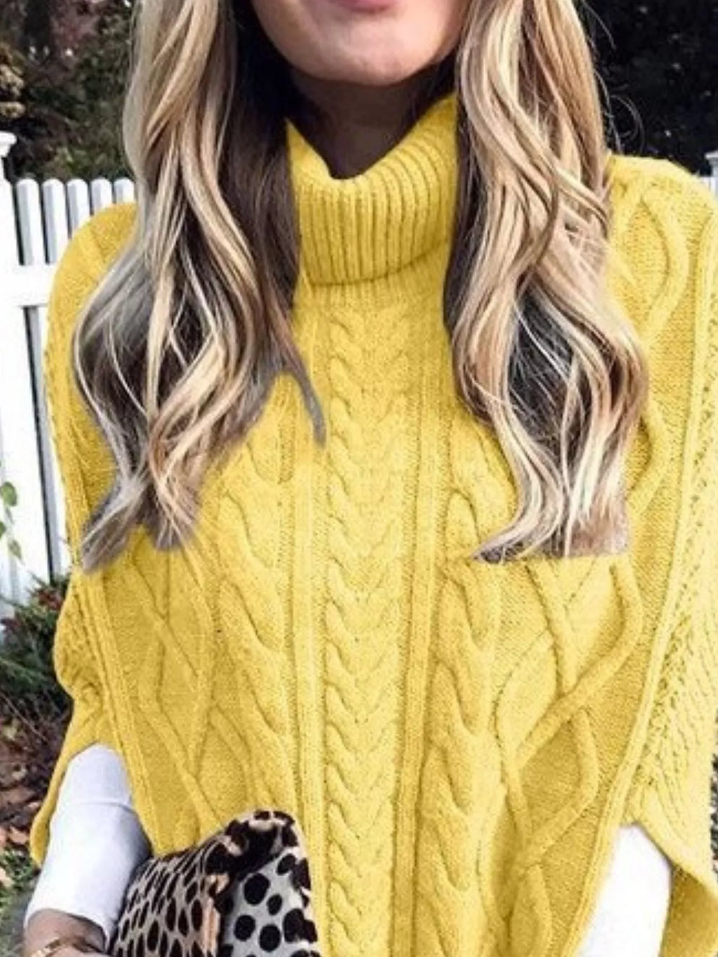 Chunky Cable Knit Turtleneck Poncho Cover Up