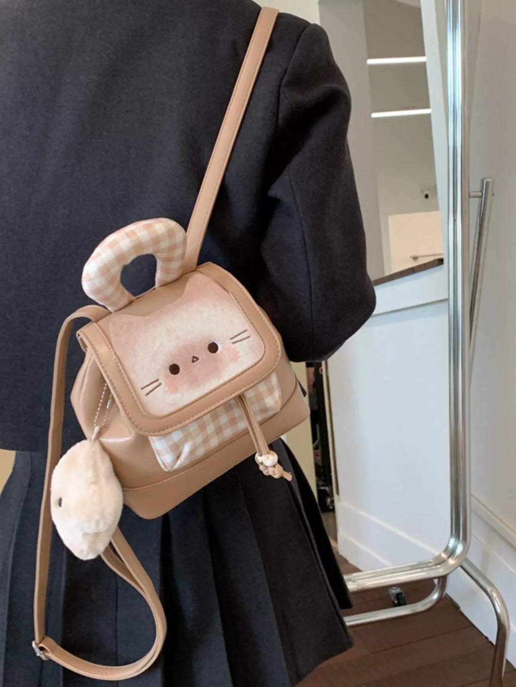 Cat Plaid Backpack Bag