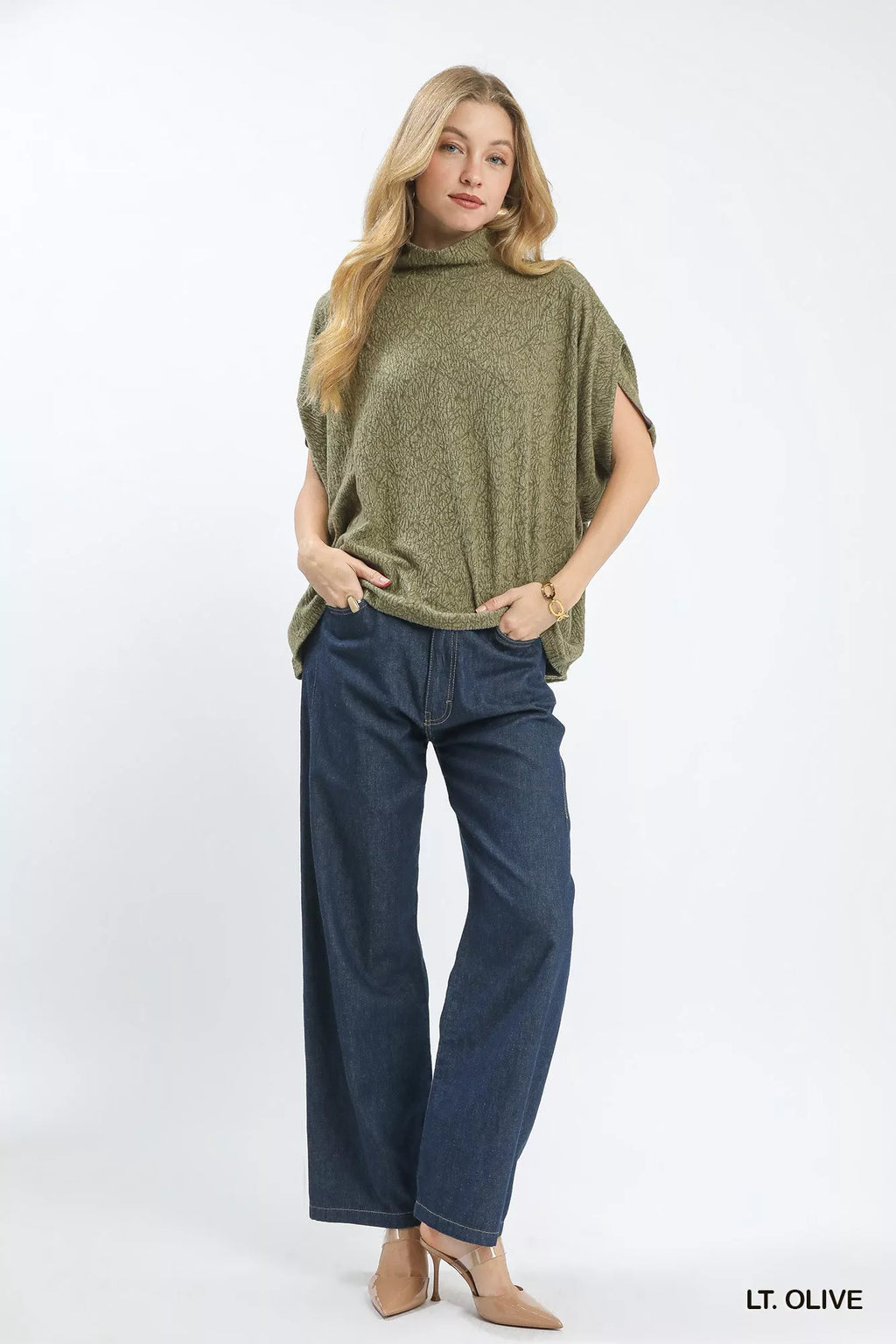 Umgee Textured Mock Neck Relaxed Top