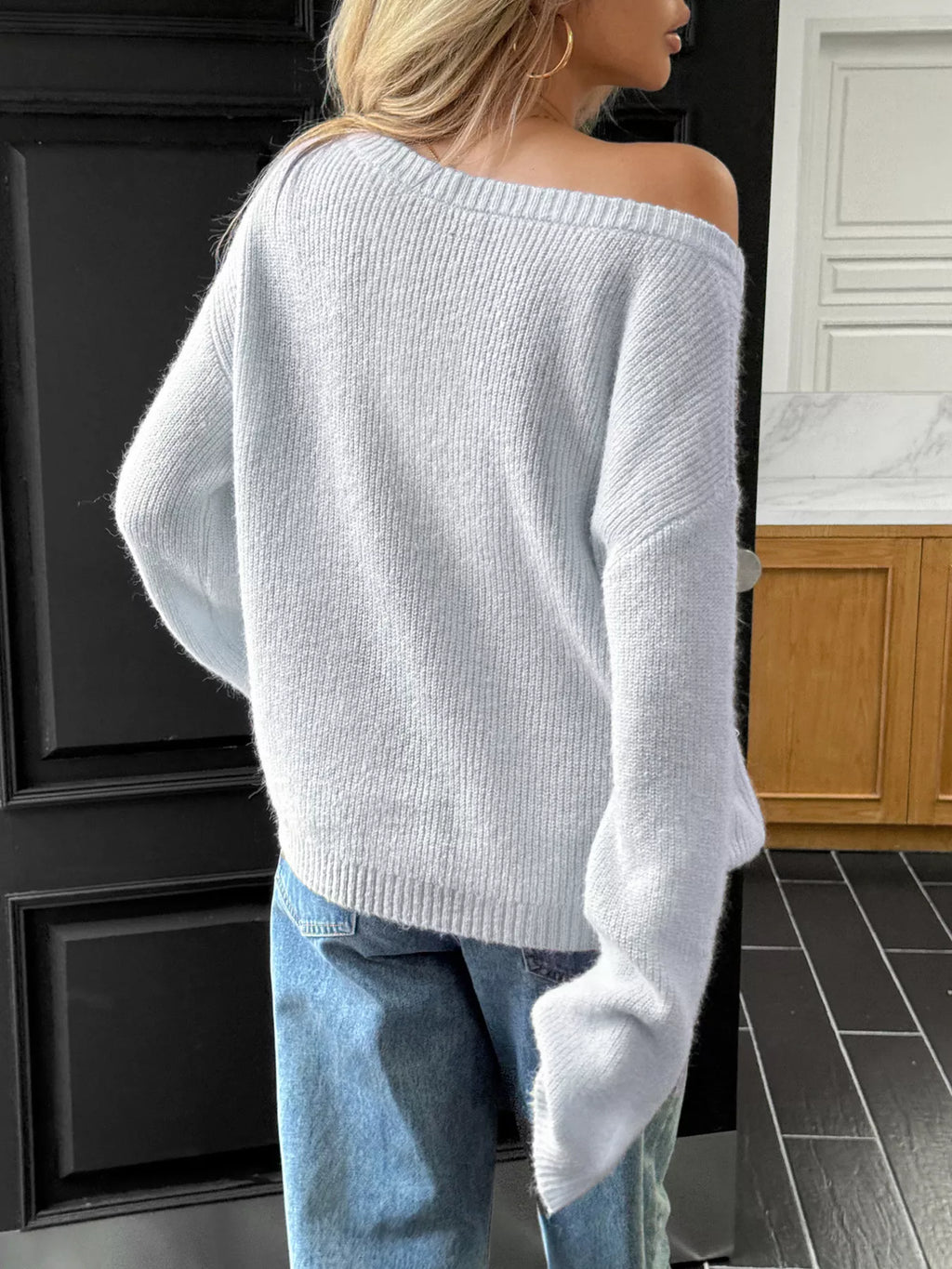 One Shoulder Ribbed Knit Sweater